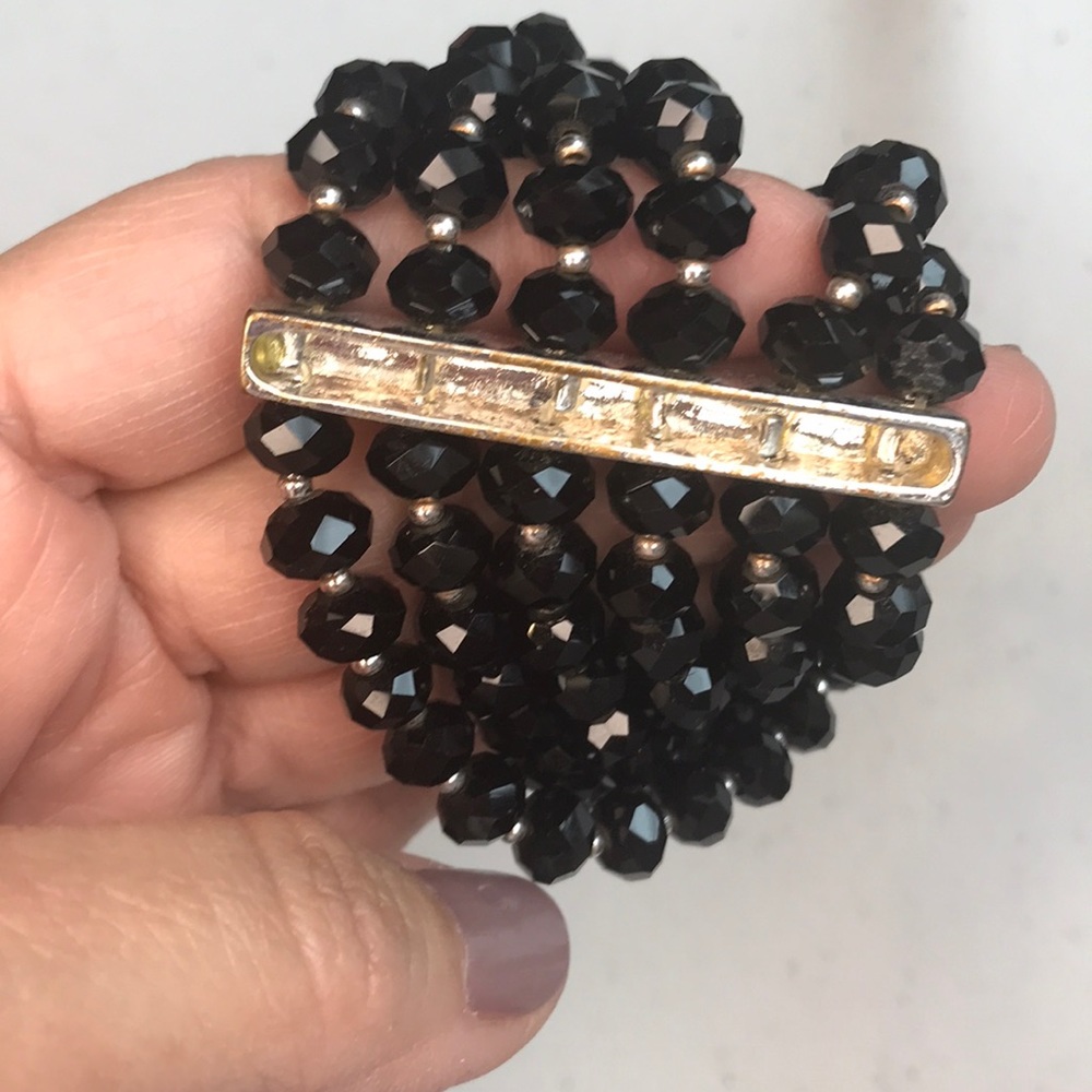 Six-strand black bead stretch bracelet - Picture 3 of 7